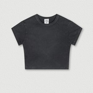 235gsm Nặng Mùa Hè Phong Cách Ngắn Thiết Kế Cắt Top Của Phụ Nữ Trống Màu Đen Cotton Spandex Tùy Chỉnh T-Shirt Nhà Sản Xuất Nhà Cung Cấp - Product Image 1
