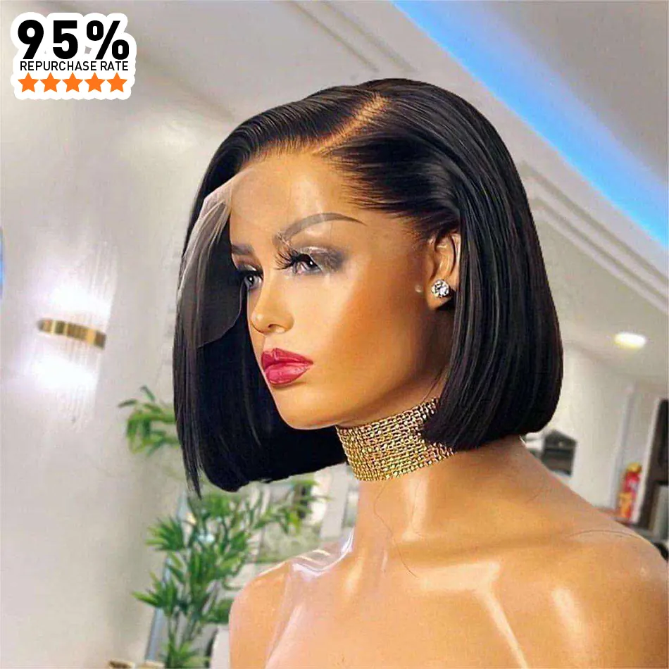 Diskon Besar wig Bob lurus tulang rambut manusia Brasil renda wig depan ditarik ganda transparan HD penuh renda wig Frontal