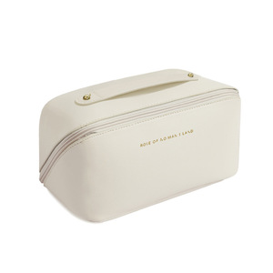 Bolsa de <span class=keywords><strong>Maquillaje</strong></span> de Cuero PU con Asa, Bolsa de Aseo de Gran Capacidad <span class=keywords><strong>para</strong></span> Mujer, Bolsa de Aseo de Apertura Amplia, Bolsa de Almacenamiento de Cosméticos Portátil - Product Image 1