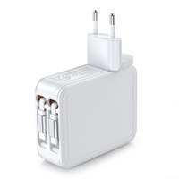 Cargador Rápido HNT 40W 4 en 1 USB-C+A con 2 Cables Retráctiles, Adaptador de Viaje Universal para Teléfono Móvil con Material Ignífugo