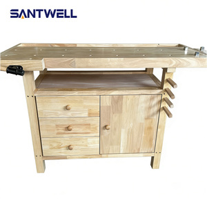 Banc de travail en bois de caoutchouc à grande capacité de charge avec armoire de rangement, table multifonctionnelle pour l'école et l'atelier - Product Image 1