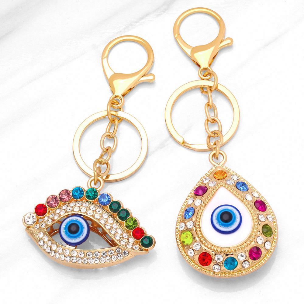 Hamsa Hand Keychain With Rhinestones & Blue Tassel - Sparkly Lucky Charm For Keys, Bags, Purse