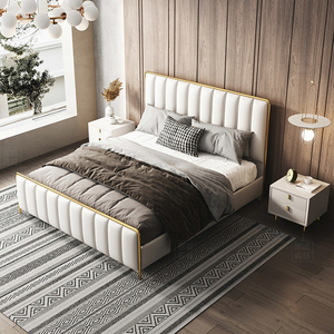 Lits à cadre <span class=keywords><strong>en</strong></span> cuir véritable <span class=keywords><strong>de</strong></span> style moderne, taille king et queen, avec table <span class=keywords><strong>de</strong></span> chevet, photos <span class=keywords><strong>de</strong></span> designers - Product Image 2