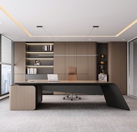 Bureau de direction de style artistique minimaliste avec design unique de pieds de table inclinés, grand format, pour espace de bureau de luxe