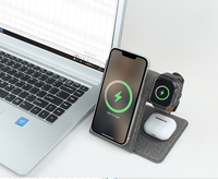 3 in 1 Magnetic 15W Pengisi Daya Nirkabel Cepat Lipat untuk iPhone Earbuds, Dudukan Ponsel Kulit Port Type-C Dapat Disesuaikan
