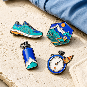 Badges de revers personnalisés modernes en émail pour la course en trail en extérieur, pour l'aventure sportive - Product Image 1