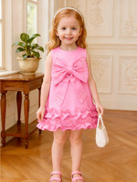 Nouvelle Robe sans Manches pour Filles, Style Gâteau, avec Grand Nœud et Perles, Tendance et Mignonne, Collection Printemps, Haute Qualité