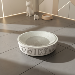 Cuccia per Gatti Bianca e Gialla con Tiragraffi Grande Diametro in Cartone Ondulato Resistente all'Usura e ai Graffi, Non Danneggia le Unghie - Product Image 1