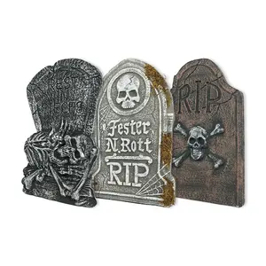 Halloween Decor Props Outdoor Halloween Scary RIP Graveyard Garden Decoration Foam Tombstone with Stake