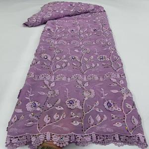 Ultimo tessuto tessuto ricamato in <span class=keywords><strong>cotone</strong></span> 3d fiori <span class=keywords><strong>Organza</strong></span> con pietre per diserbo vestito o abbigliamento delle donne per il partito - Product Image 2