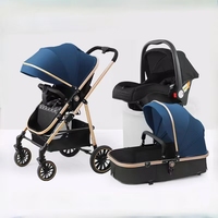 Poussette bébé noire de luxe 3-en-1 de haute qualité, nouveau design compact en alliage, landau en lin 2-en-1 avec fonction voiture, vente en gros
