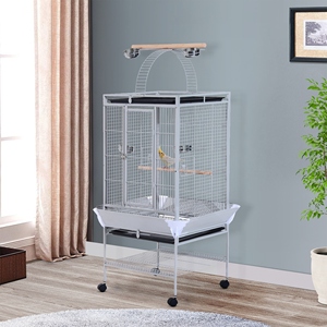PawHut Aviario Pájaro con Ruedas Altura 161,5 cm, Bandejas de Acero y Perchas de Madera, Plata - Product Image 2