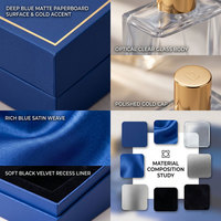 Boîte cadeau rigide bleue de luxe sur mesure avec insert en satin/velours pour emballage de parfums et cosmétiques haut de gamme