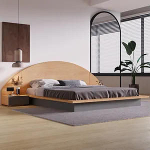 现代自然设计卧室家具套装榻榻米大号平台床储物天然木质床架