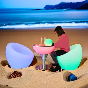 LED 발광 벤치 라이트 업 바 의자 플라스틱 테이블 파티와 현대 야외 정원 가구 세트 이벤트를 위해 조명