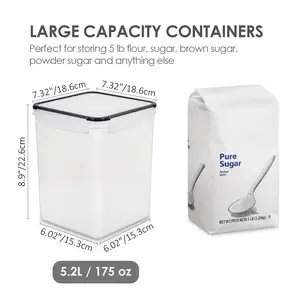 4-teiliges großes Lebensmittel-Speicher-Set 5,2 L luftdichte Lebensmittel-Speicherbox aus Kunststoff ohne BPA für Mehl, Zucker, Backwaren