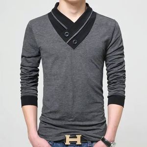 Camiseta de Manga Larga Ajustada de Moda para Hombre, Camiseta con Cuello en V y Parches, Camiseta de Algodón para Hombre, Tallas Grandes J0078 - Product Image 4