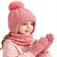 Chapeau unisexe en acrylique à maille torsadée, style européen et américain, mignon pour enfants, avec pompon et protection pour les oreilles, pour l'automne et l'hiver