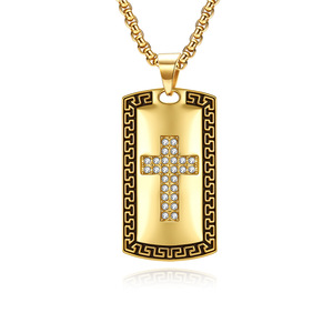 Men's Stainless Steel <b>Cross</b> Pendant Necklace With Pave Setting Diamond Inlay Geometric Design For Gift - Product Image 1