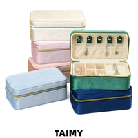 Boîte à bijoux en velours à double couche avec fermeture éclair, logo personnalisé, grand format, plateau intérieur amovible, grande capacité, boîte de rangement portable pour bijoux