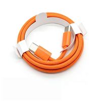 Câble USB C vers USB C 60W PD à charge rapide, 1M, tressé, cordon de synchronisation des données, orange, compatible avec iPhone 16 15 Pro Max