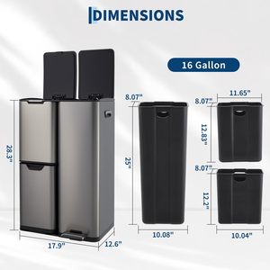 Factory Direct Sale High Quality 60L (13L+17L+30L) Matt Black Triple Compartment Recycle <b>Bin</b> With Foldable Pedals - Product Image 2