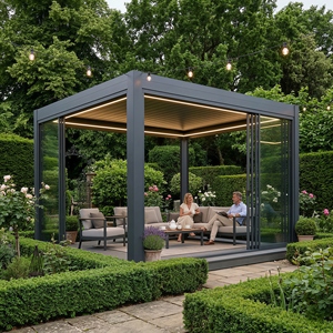 Pérgola para Climas Extremos <span class=keywords><strong>con</strong></span> <span class=keywords><strong>Postes</strong></span> Reforzados Resistentes a Tifones, Estructura de Aluminio y Techo Impermeable para Uso Costero - Product Image 1