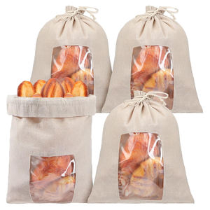 Nouveau Design 15*12 Pouces Sacs De Rangement De Pain En Lin Réutilisables Avec Doublure En Tpu Fenêtre Transparente - Product Image 1