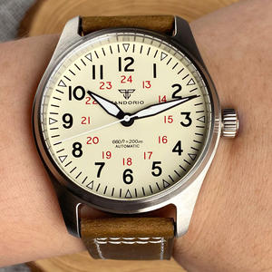 นาฬิกา Tandorio 39 มม. รุ่น <span class=keywords><strong>Pilot</strong></span> ใช้กลไก NH35 PT5000 สำหรับผู้ชาย นาฬิกาสนาม หน้าปัดสีขาวครีม สายหนัง ฝาหลังแบบขันเกลียว เข็มนาฬิกาสีดำ - Product Image 3