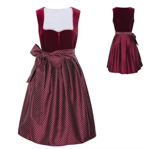 Mujeres cerveza alemana niñas Cosplay disfraz bávaro <span class=keywords><strong>Oktoberfest</strong></span> terciopelo rojo Dirndl <span class=keywords><strong>vestido</strong></span> con delantal Festival carnaval fiesta trajes - Product Image 1