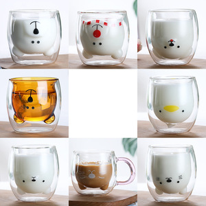 Commercio all'ingrosso creativo cartone animato doppio strato di vetro borosilicato tazza fatta a mano anatra tazza orso con coperchio per tornare a scuola - Product Image 4