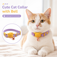 Collier pour chat en gros, mignon, léger, confortable, en PVC, réglable, couleur macaron, avec boucle tête de chat et clochette pour usage quotidien