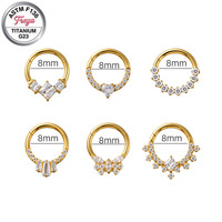 Bijou de piercing Freya G23 en titane ASTM F136, anneau de nez septum en zircon, clicker segmenté articulé, boucle d'oreille créole dorée pour Daith, Rook, Snug