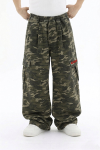 Custom Cotton Ripstop Twill Camo Cargo Pants Wide Leg Multi Pockets Embroidery Baggy Straight Tactical Skate Camouflage Pant <b>Men</b> - Product Image 2