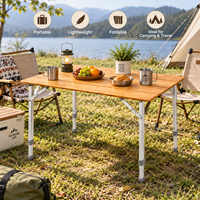 Table de camping pliable en bambou, table d'extérieur portable et légère avec sac de transport, pieds en aluminium réglables pour pique-nique