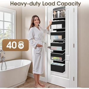 6 Tier Over The Door Organizer Hanging <b>Storage</b> With Clear Window Black Multi Purpose Closet Organizer For Behind - Product Image 5