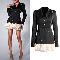 Haute qualité Designer femmes blanc à volants Blazer robes femmes dame élégant cristal femmes vêtements