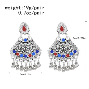 Boucles d'oreilles pendantes en argent vintage fleur sculptée mexicaine boules en émail glands femmes boucles d'oreilles - Product Image 6