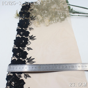 Tessuto di pizzo ricamato a maglia floreale in pelle verniciata nera per abito Lingerie 19cm di qualità morbida Nude nette ricamate - Product Image 5