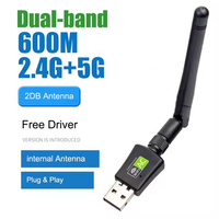 Adaptador WIFI USB de 600mbps de Doble Banda 2.4G+5G, Tarjeta de Red Inalámbrica USB para Laptop y PC, Sin Necesidad de Controladores