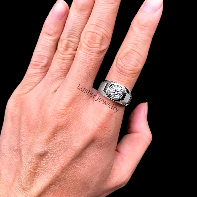 Luster jewellery 10/14k wedding band ring, diamond hip hop men moissanite ring 18k gold for engagement