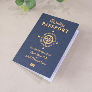 Invitations de mariage personnalisées bon marché en bleu marine avec motif passeport et cartes d'invitation personnalisées avec code QR - Product Image 4