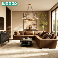 Canapé d'angle en cuir pour salon, avec accoudoirs, personnalisable, coussins en éponge, idéal pour villa et appartement - Vente chaude