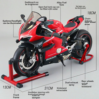 XLG 1:7 Ducati V4S Moto en alliage édition spray avec effets sonores et lumineux, cadeau d'anniversaire, jouet moto en alliage