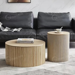 Tùy Chỉnh Thời Trang Nhà Máy 2025 Giá Wabi-Sabi Phong Cách Bắc Âu Bạch Dương Tự Nhiên Bằng Gỗ Veneer Bằng Gỗ Vòng Kết Hợp Fluted Lưu Trữ La Mã Cột Bàn Cà Phê - Product Image 2