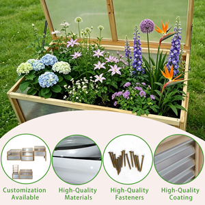 Easy Assembly Tall Elevated Wood Frame Raised Garden Bed Galvanized Steel <b>Planter</b> Box with Greenhouse Cover for Gardening - Product Image 2