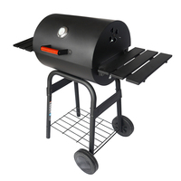 Barbecue fumoir à charbon de bois extérieur de luxe moderne, robuste, avec double plaque latérale, sur chariot, en acier émaillé porcelaine
