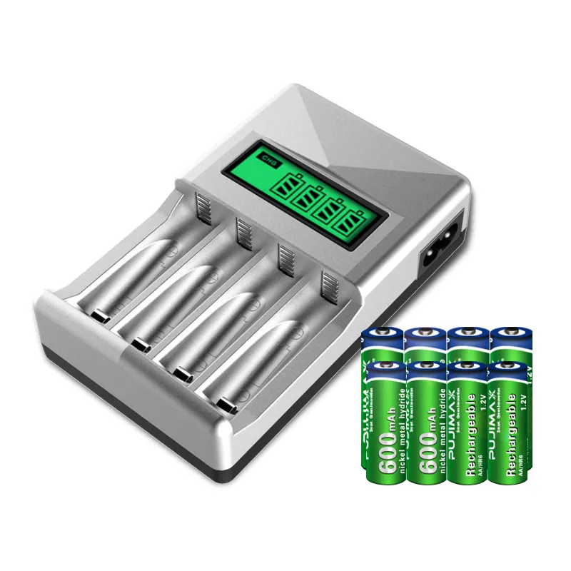 PUJIMAX Portable aa aaa battery charger 4 slots LCD battery power charger for 1.2V Ni-Cd/Ni-Mh rechargeable battery