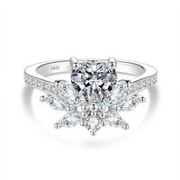 Bague ouverte en moissanite, argent sterling 925, solitaire, ajustable, style statement