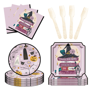 DAMAI Halloween Party Disposable Paper Plates Customized Pumpkin Witch Hat Printing Paper Dessert Plates Tableware Sets - Product Image 2